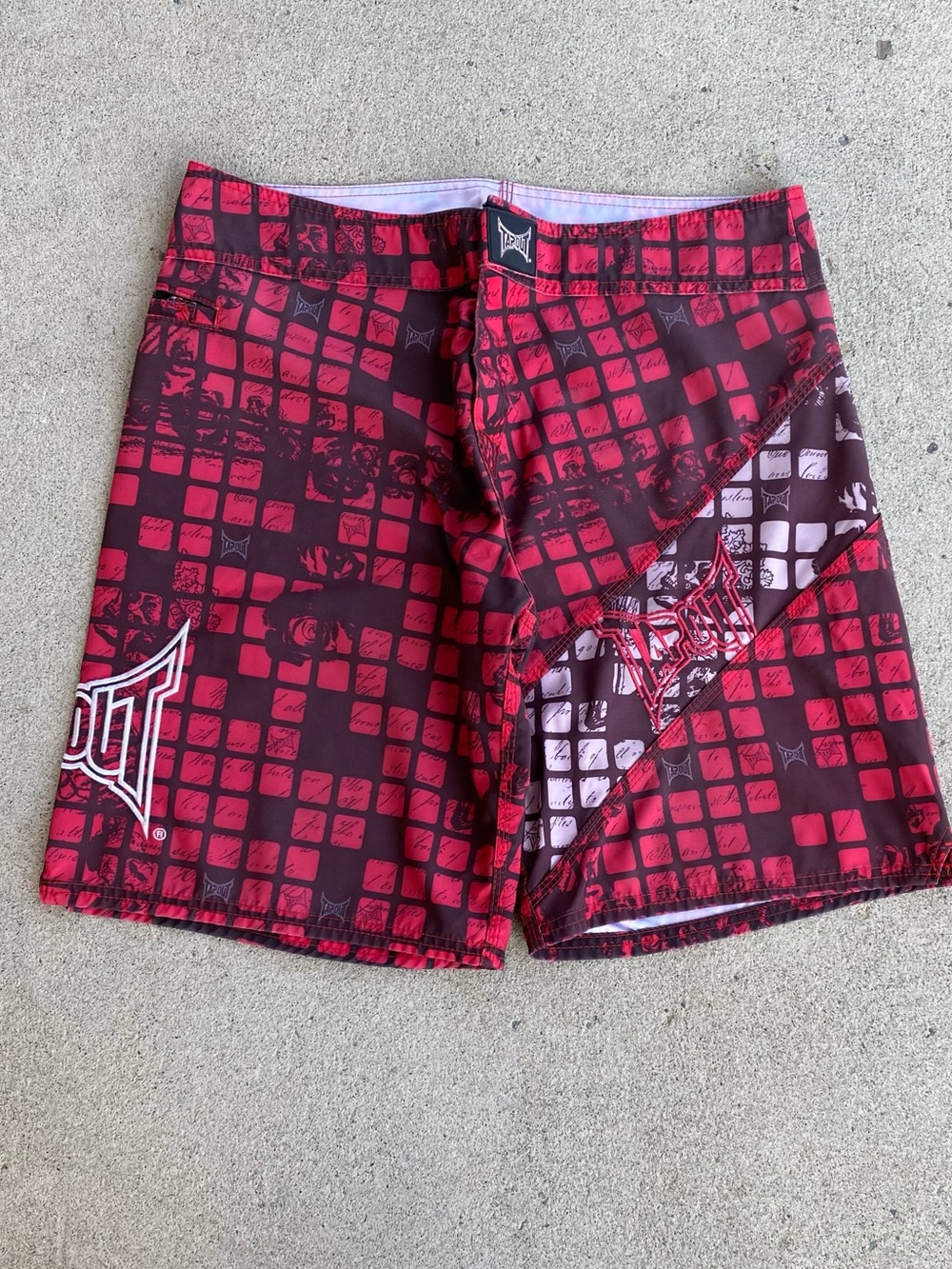 Red Y2k Tapout MMA Board Shorts